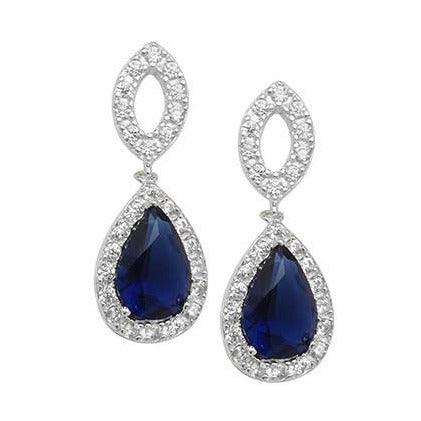 Sterling Silver Teardrop Earrings with Cubic Zirconia and Blue Stones SE288A