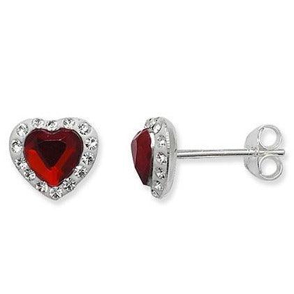Sterling Silver Red Cubic Zirconia Heart Earrings SE331A