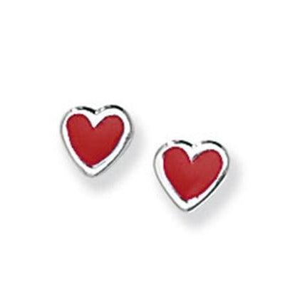 Sterling Silver Red Heart Earrings for Children SE385B - Minar Jewellers