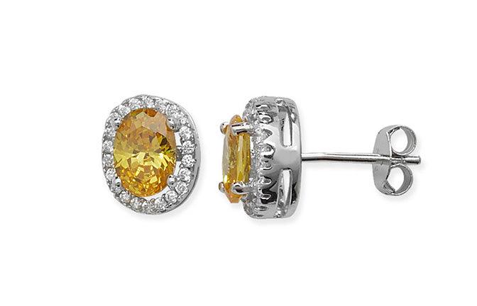 Sterling Silver Ear Studs set with Yellow Stones SE414B - Minar Jewellers