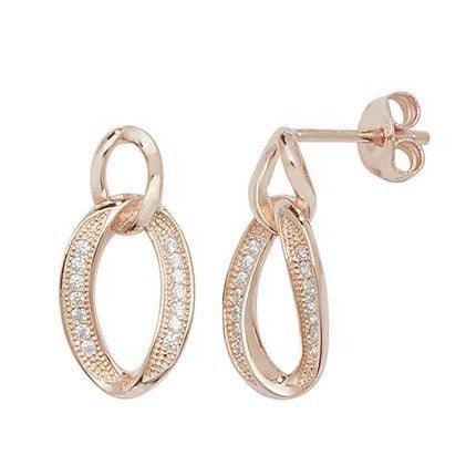 Rose Gold Plated Sterling Silver Cubic Zirconia Loop Earrings SE522A - Minar Jewellers