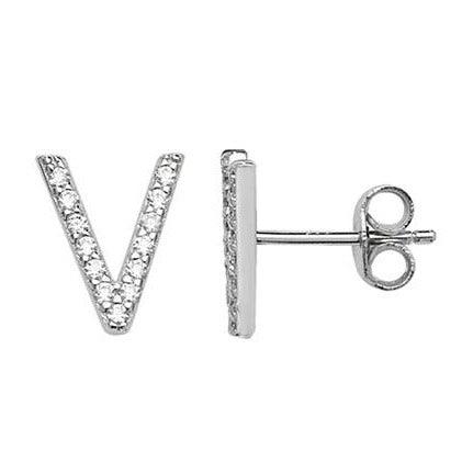 Sterling Silver Cubic Zirconia V Design Earrings SE556A - Minar Jewellers
