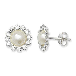 Sterling Silver Cubic Zirconia and Simulated Pearl Earrings SE635A - Minar Jewellers