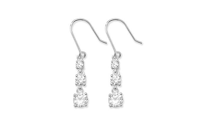 Sterling Silver Fancy Drop Earrings set with Cubic Zirconias SE645A - Minar Jewellers