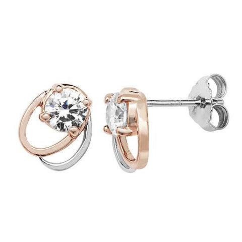 Rose Gold Plated Sterling Silver Cubic Zirconia Oval Link Earrings SE656B