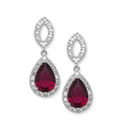 Sterling Silver Fancy Drop Earrings set with Red Cubic Zirconias SE679A - Minar Jewellers