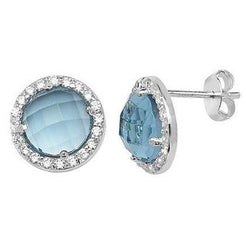 Sterling Silver Earrings with Cubic Zirconias and Blue Stones SE690B - Minar Jewellers