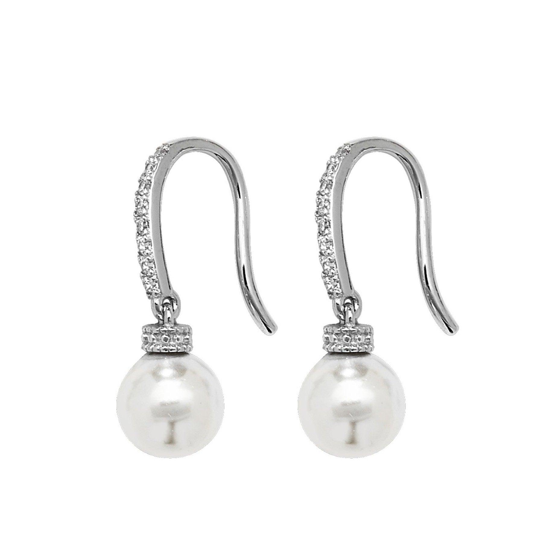 Sterling Silver Cubic Zirconia Fancy Drop Pearl Earrings SE726B - Minar Jewellers
