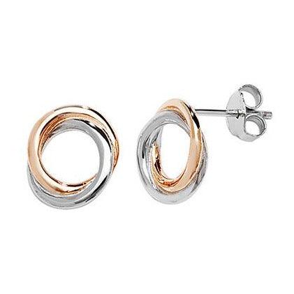 Sterling Silver Rose Gold Plated Two Tone Circle Earrings SE727B - Minar Jewellers