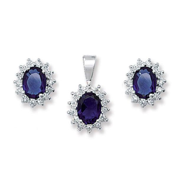 Sterling Silver Blue Stone and Cubic Zirconia Earrings SE218A