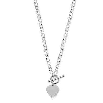 Sterling Silver T-Bar Necklace with Heart Charm SN014B
