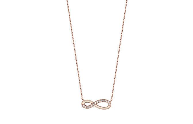 Rose Gold Plated Sterling Silver Cubic Zirconia Infinity Necklace - Minar Jewellers