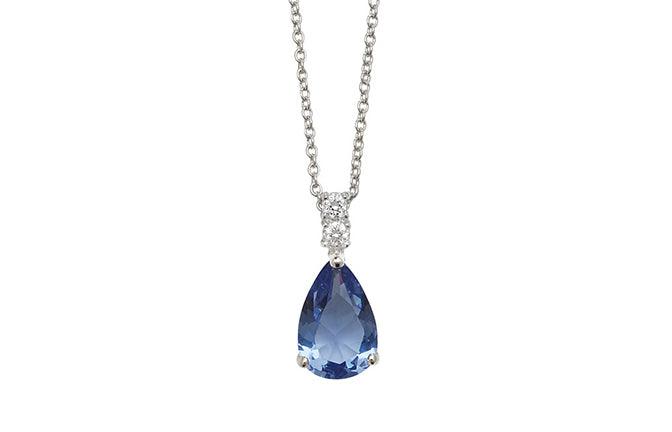 Sterling Silver Cubic Zirconia Light Blue Stone Drop Necklace 16 inches SN134A - Minar Jewellers