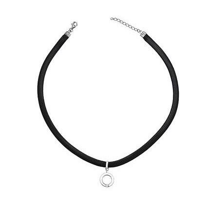 Sterling Silver Leather Choker with Circle Pendant SN146B - Minar Jewellers