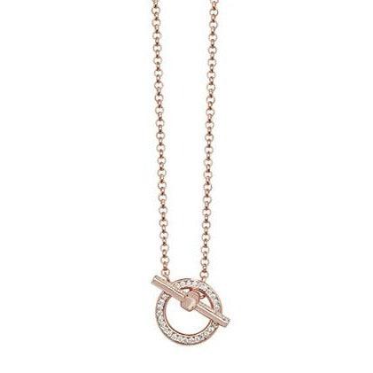 Rose Gold Plated Sterling Silver Cubic Zirconia Circle/Bar Necklace SN232C - Minar Jewellers