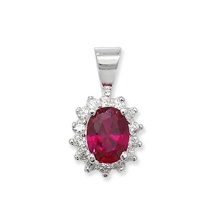 Sterling Silver Pendant with a Red Stone and Cubic Zirconia Stones SP022C - Minar Jewellers