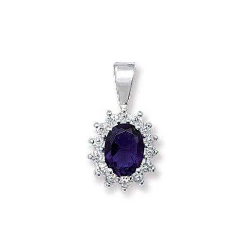 Sterling Silver Blue Stone and Cubic Zirconia Pendant SP024B - Minar Jewellers