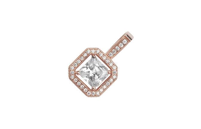 Rose Gold Plated Sterling Silver Cubic Zirconia Square Drop Pendant SP220C - Minar Jewellers