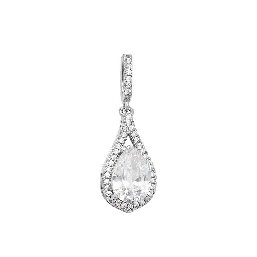 Sterling Silver Rhodium Plated Pear Cut Cubic Zirconia Pendant SP351A
