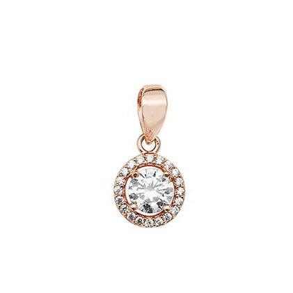 Rose Gold Plated Sterling Silver Round Cubic Zirconia Pendant SP658B - Minar Jewellers