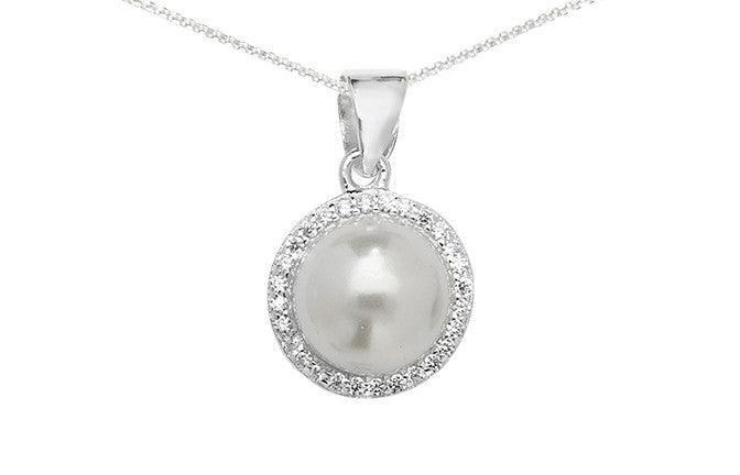 Sterling Silver Cubic Zirconia and Cultured Pearl Pendant SP714B - Minar Jewellers