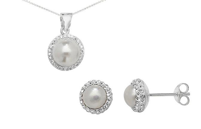 Sterling Silver Cubic Zirconia and Cultured Pearl Pendant SP714B