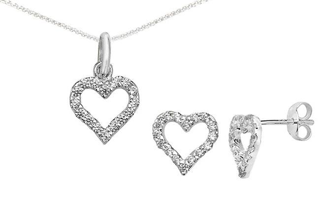 Sterling Silver Pave Cubic Zirconia Set Heart Pendant SP730A