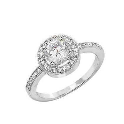 Rhodium Plated Sterling Silver Cubic Zirconia Engagement Ring SR003B