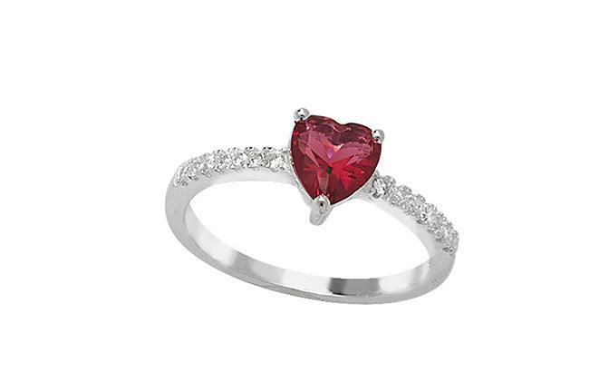 Sterling Silver Cubic Zirconia Ring set with a Red Heart Stone SR028B
