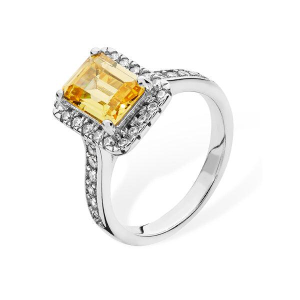 Sterling Silver Citrine and Cubic Zirconia Ring SR047A - Minar Jewellers
