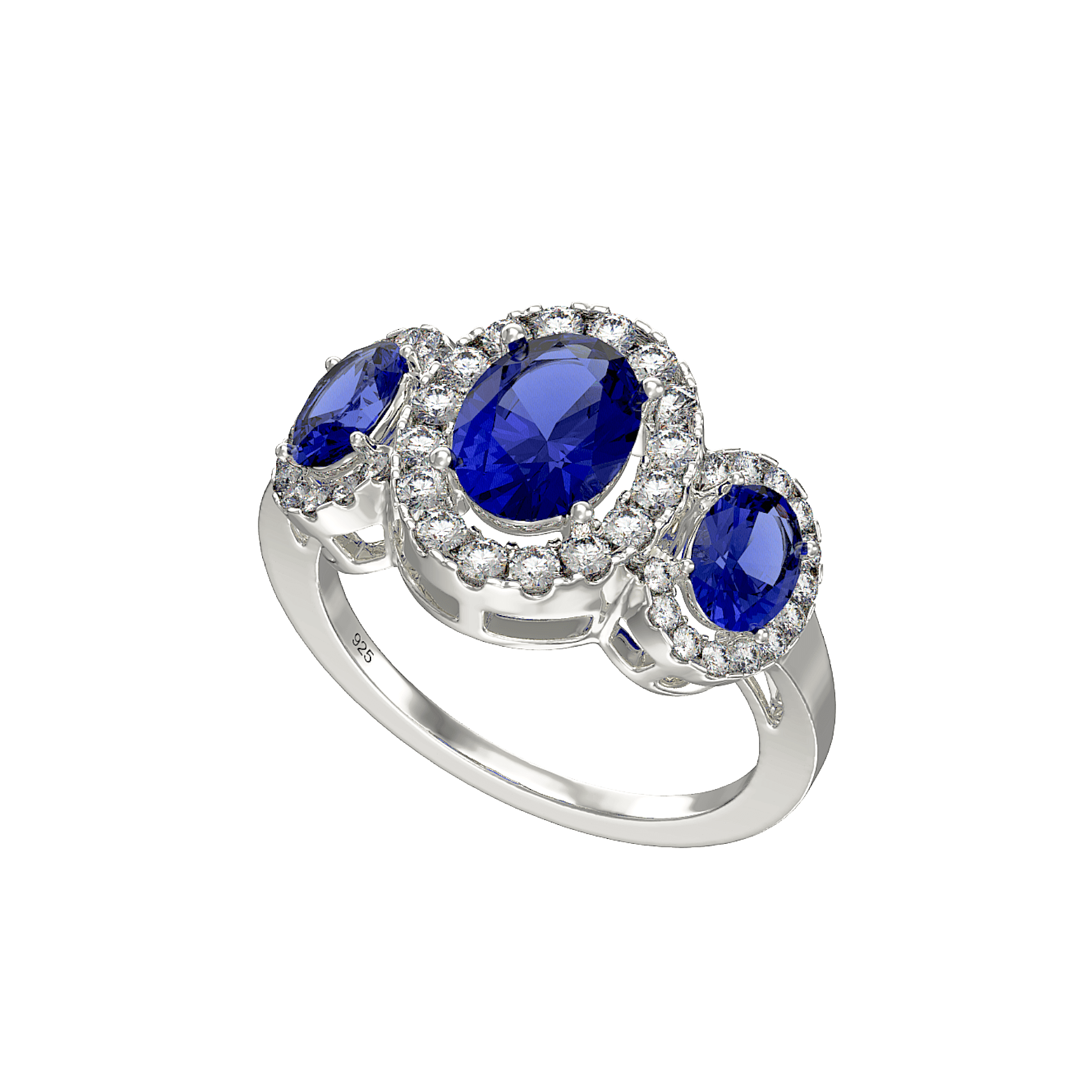 Rhodium Plated Sterling Silver Blue Cubic Zirconia Ring SR125C - Minar Jewellers