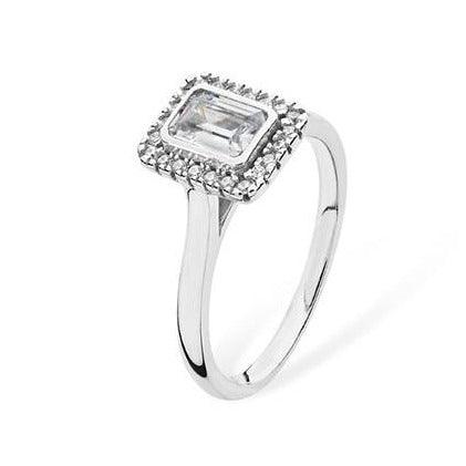 Sterling Silver Ring set with Emerald Cut Cubic Zirconia SR181A