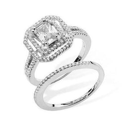 Sterling Silver Cubic Zirconia Engagement Ring and Wedding Band Set SR339B - Minar Jewellers