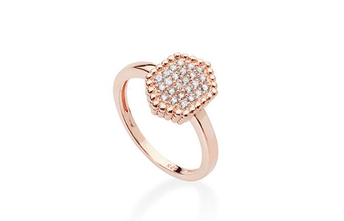 Rose Gold Plated Sterling Silver Cubic Zirconia Pave Set Ring SR347A - Minar Jewellers