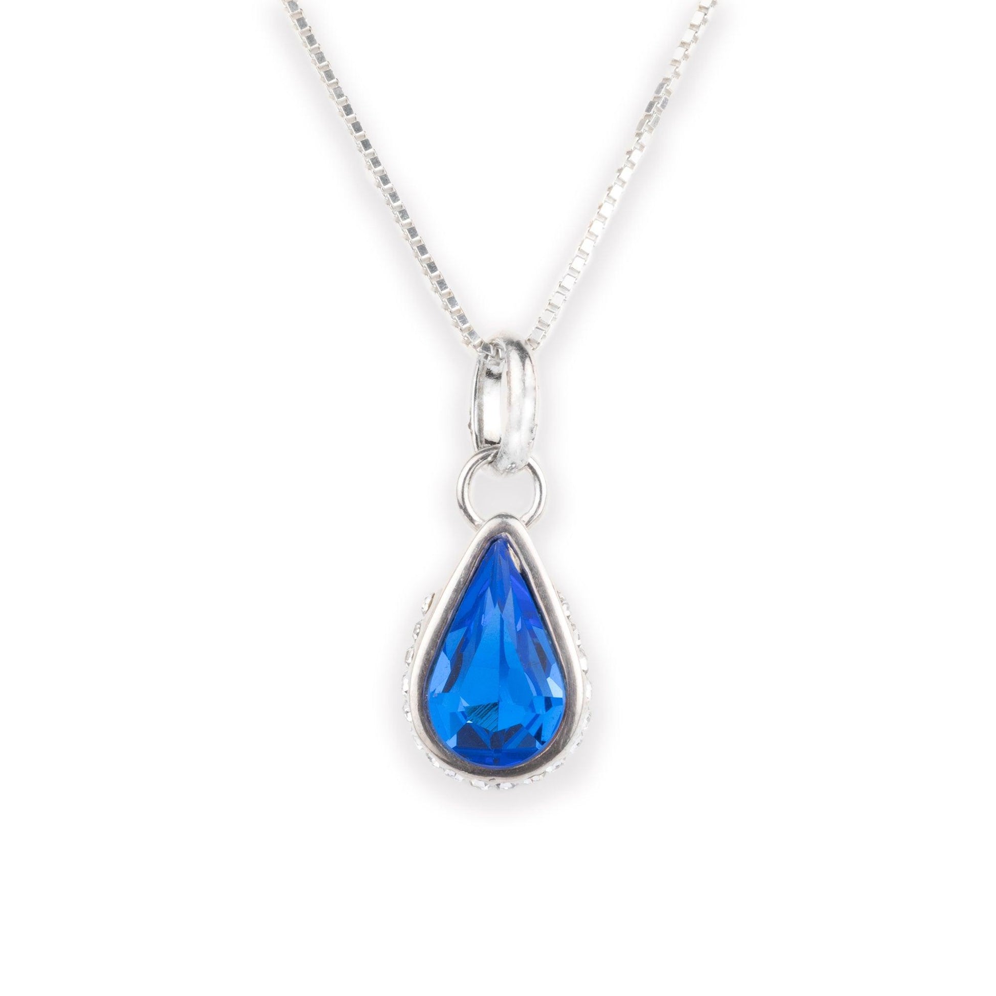 Rhodium Plated Sterling Silver Pendant with Synthetic Blue Sapphire P-3493 - Minar Jewellers