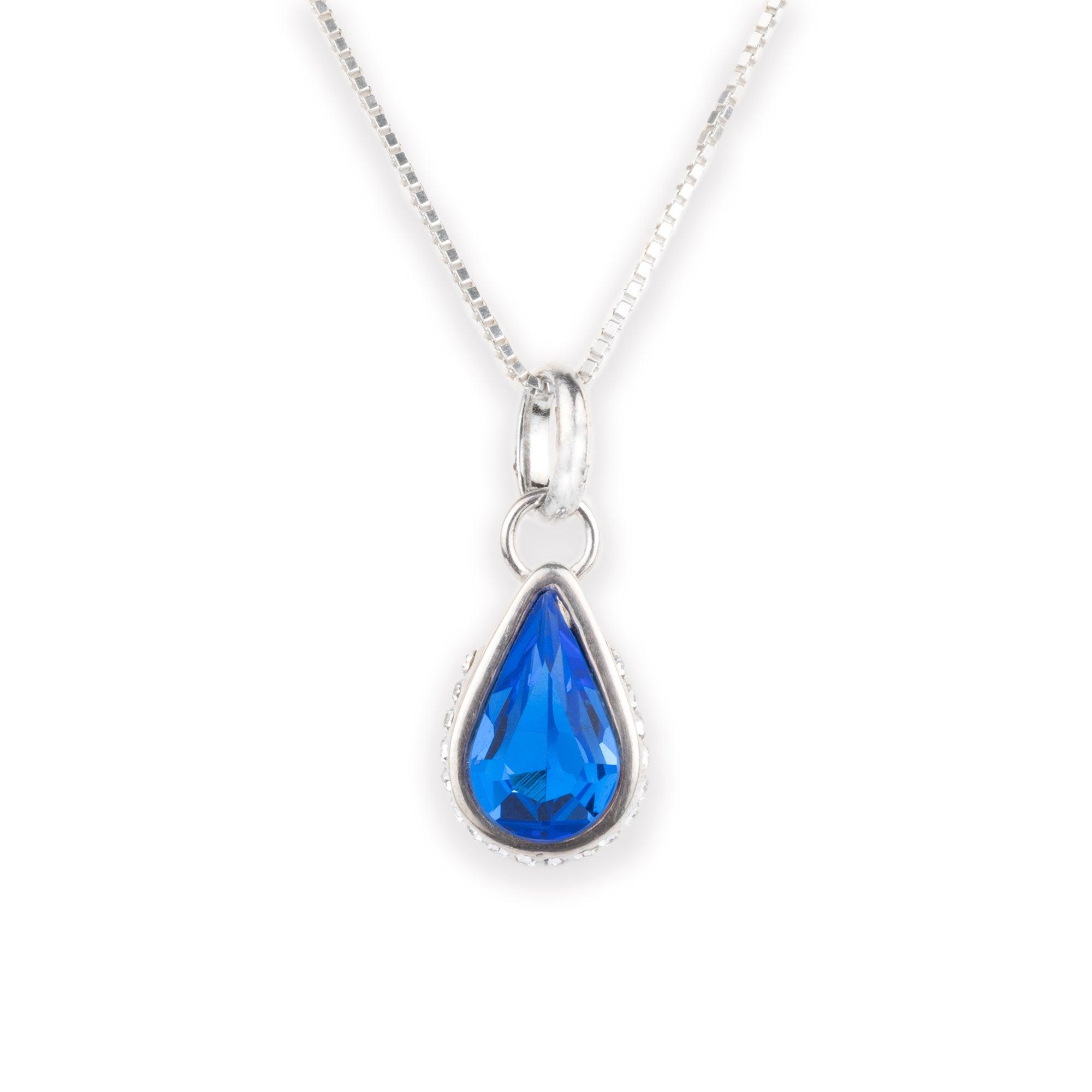 Rhodium Plated Sterling Silver Pendant with Synthetic Blue Sapphire P-3493