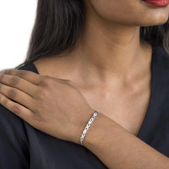 Sterling Silver Rhodium Plated Classic Adjustable Bracelet with Cubic Zirconia Stones SBR048B - Minar Jewellers