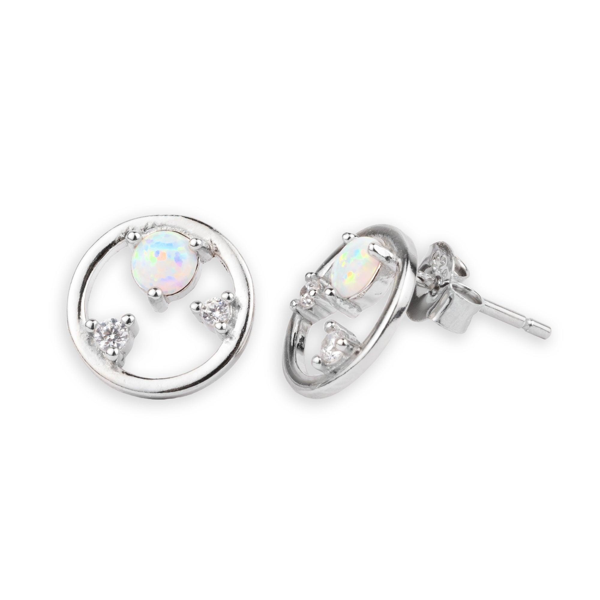 Sterling Silver Cubic Zirconia Opal Earrings SE405D - Minar Jewellers