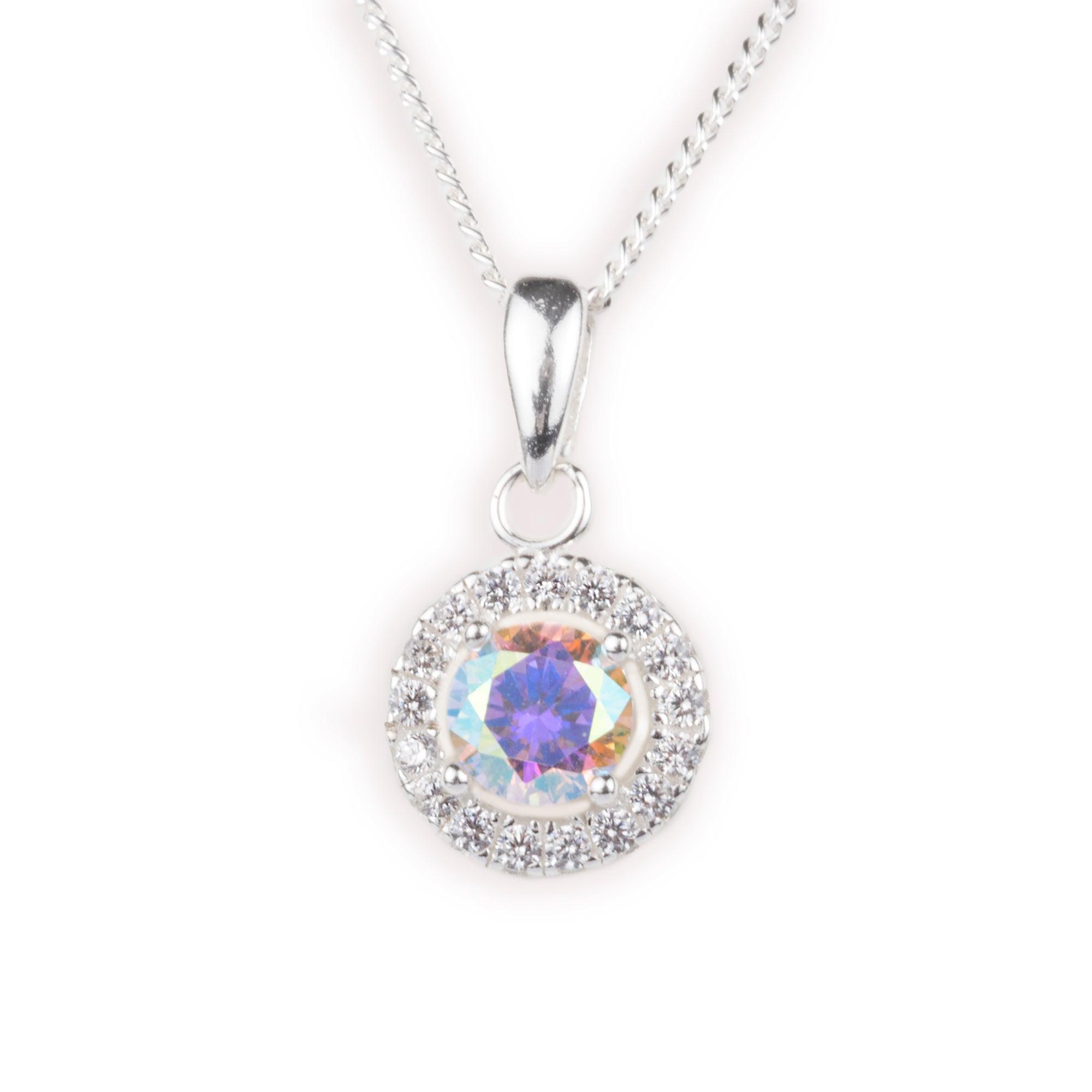 Sterling Silver Halo Cubic Zirconia Pendant with Chain Set SP836B - Minar Jewellers