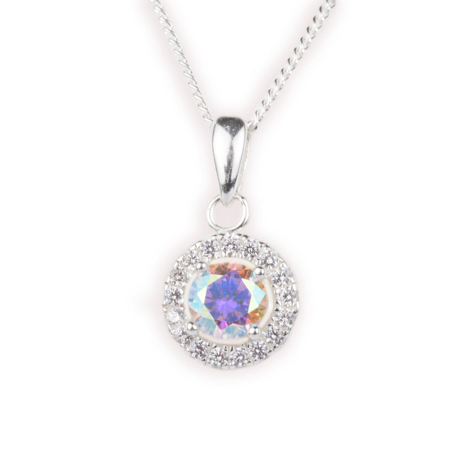 Sterling Silver Halo Cubic Zirconia Pendant with Chain Set SP836B